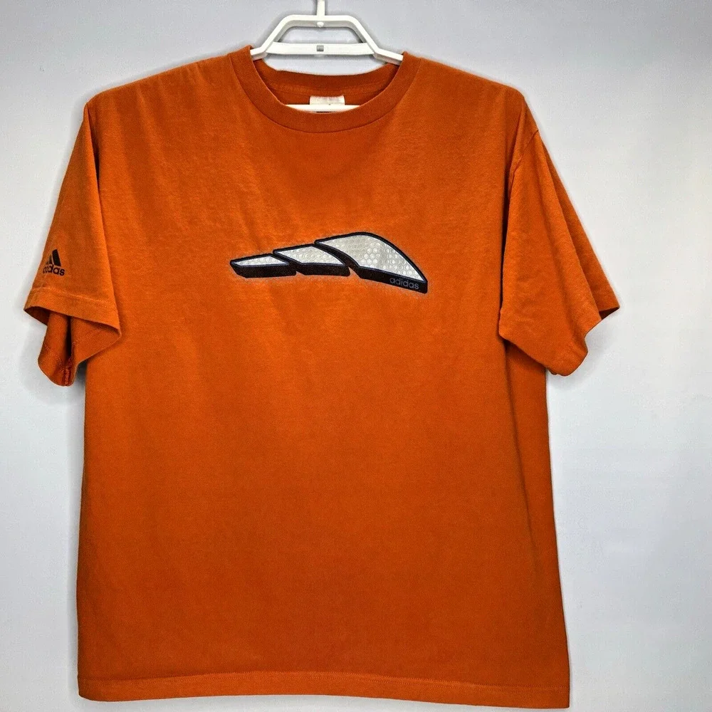 Vintage Adidas Orange 3 Stripes Graphic Tee T-Shirt Sz Large Short Sleeve Cotton